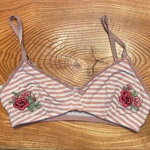 Striped Bralette with Rose Embroidery
